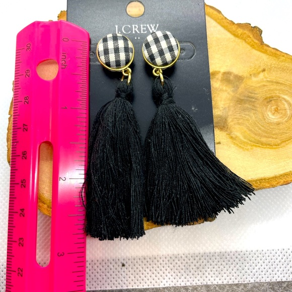 J. Crew NEW Black & White Plaid Tassle Earrings - Picture 2 of 5